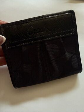 Coach Black Signature Card Holder with Leather Trim